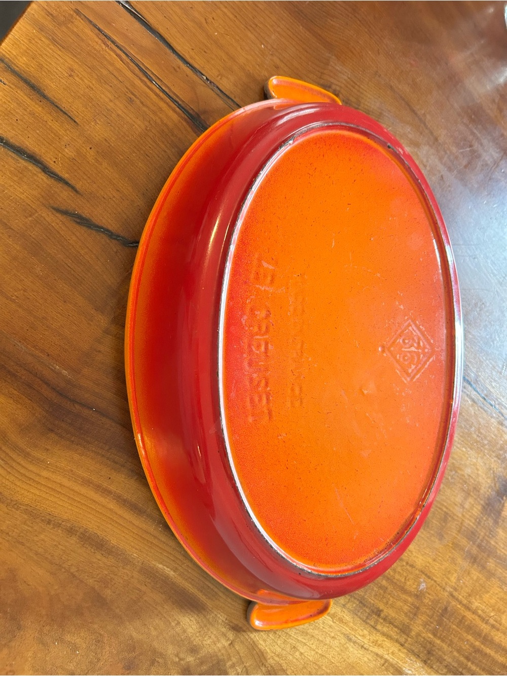 Vintage Orange Enameled Casserole Dish - Le Creuset